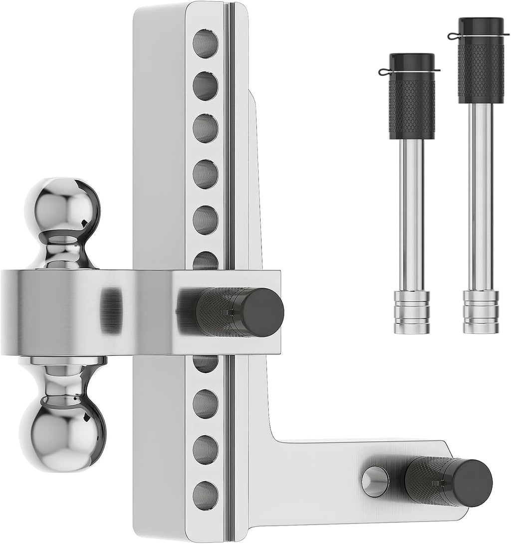 Adjustable Trailer Hitch Ball Mount, 2-Inch Receiver, 6-Inch Drop, 6-Inch Rise, Dual Towing Balls with Double Pin Key Locks Y359232
