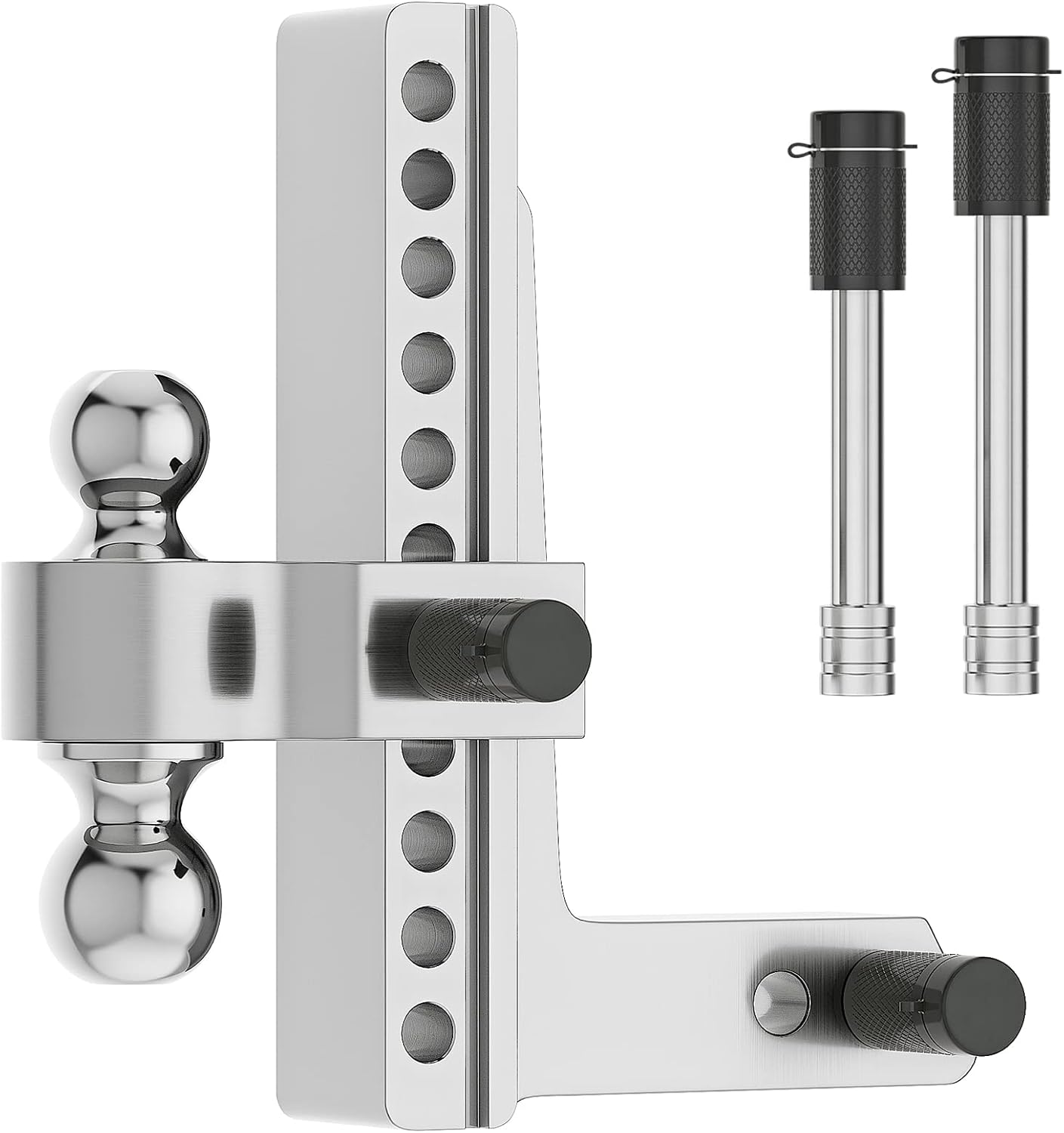 Adjustable Trailer Hitch Ball Mount, 2-Inch Receiver, 6-Inch Drop, 6-Inch Rise, Dual Towing Balls with Double Pin Key Locks Y359232