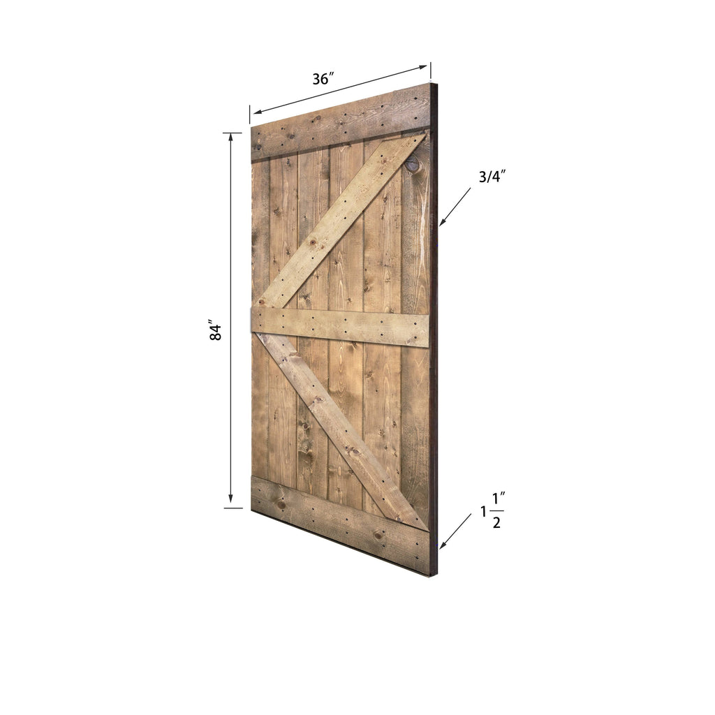 Paneled Wood Barn Door with Installation Hardware Kit B7332