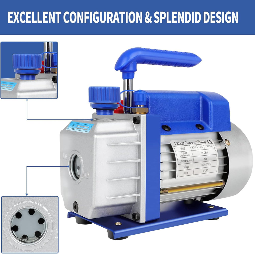 3.5 CFM Single Stage Rotary Vane Vacuum Pump, 1/4HP, 1/4" Flare U2241