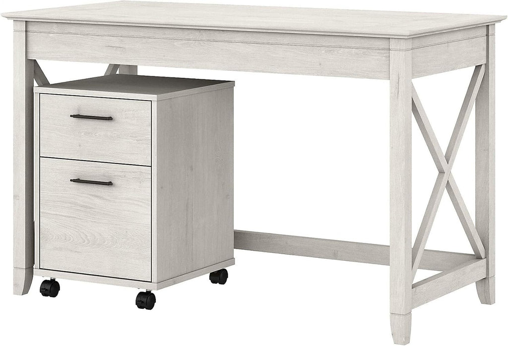48W Reclaimed Pine Writing Desk with 2 Drawer Mobile File Cabinet B39546