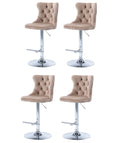 Khaki Velvet Upholstered Swivel Bar Stools, Set of 4 F8865