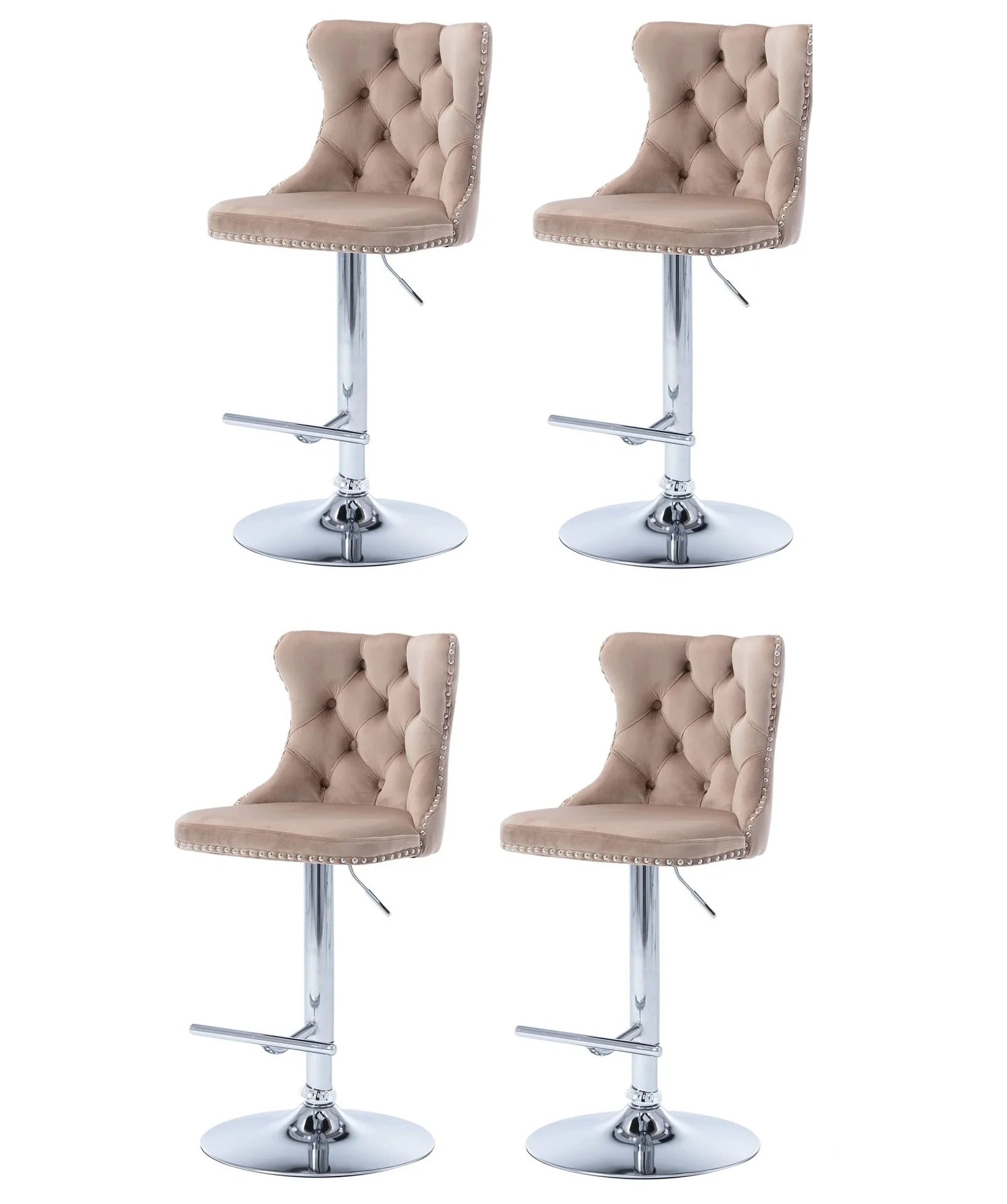 Khaki Velvet Upholstered Swivel Bar Stools, Set of 4 F8865