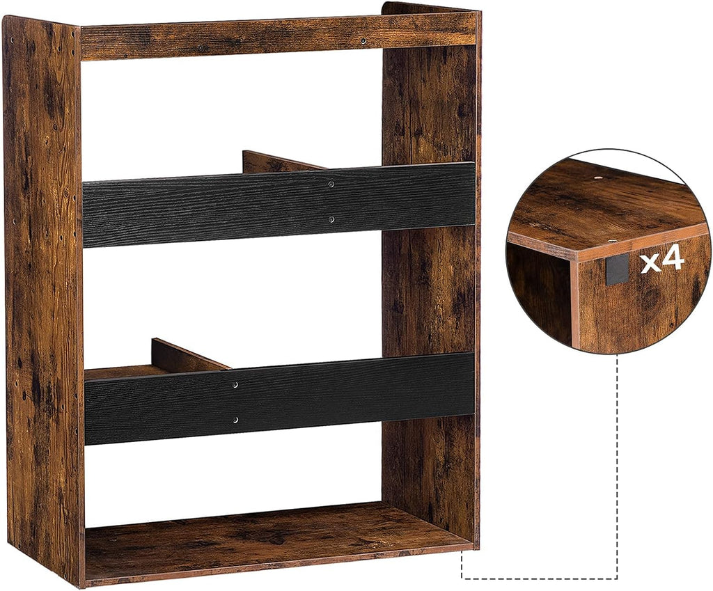 Rustic Brown Wooden Bookcase with Open Shelves W7638