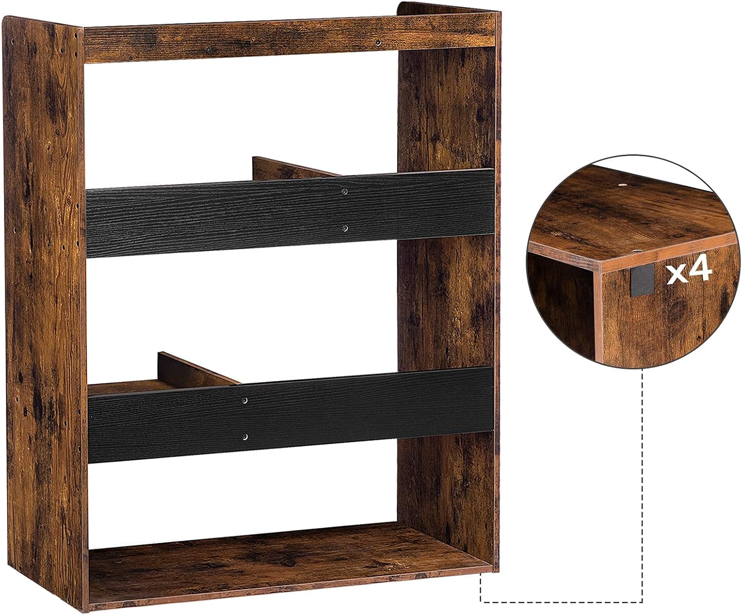 Rustic Brown Wooden Bookcase with Open Shelves W7638