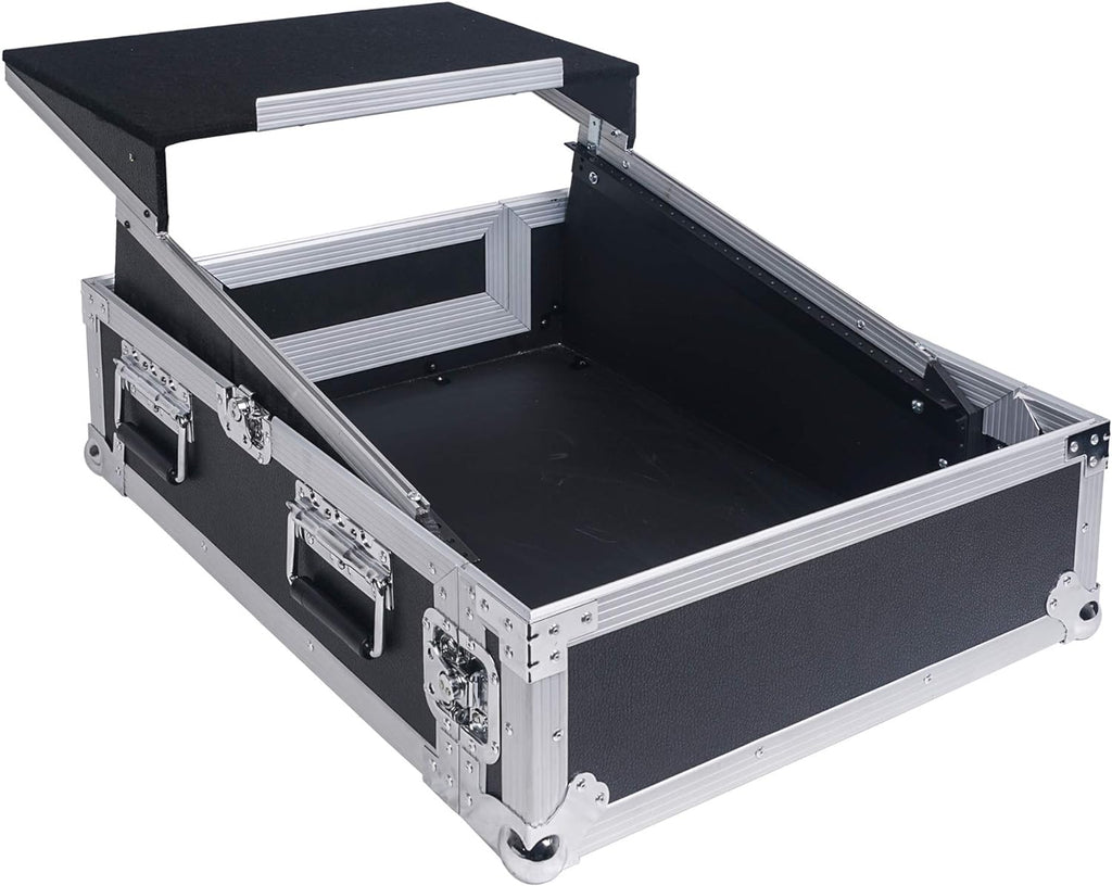 4U PA DJ Rack Road Case with 11U Slant Mixer Top, 20’’ Rackable Depth, 4-Space Size J523