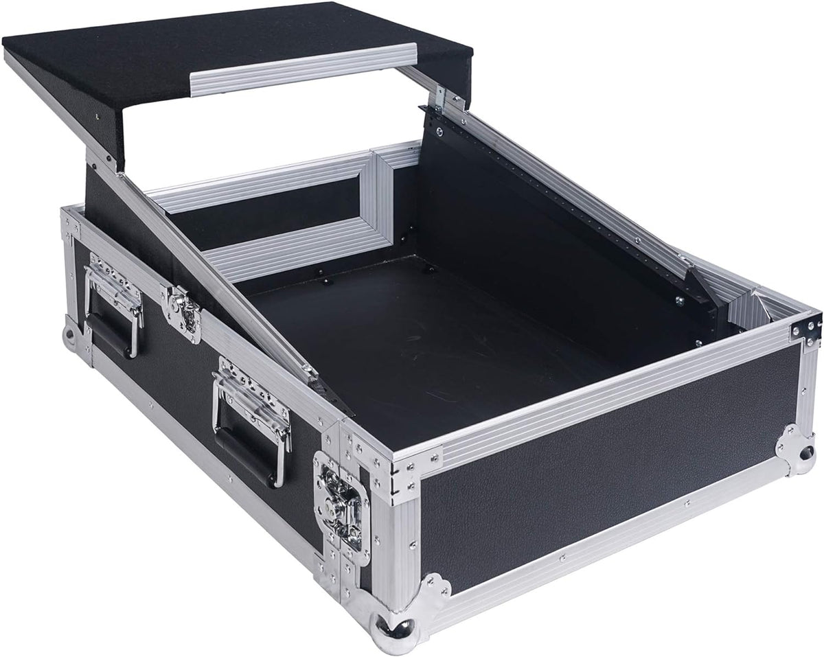 4U PA DJ Rack Road Case with 11U Slant Mixer Top, 20’’ Rackable Depth, 4-Space Size J523