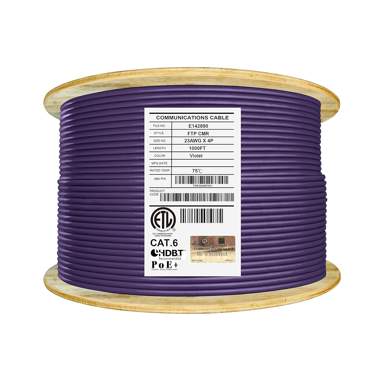 Cat6 Shielded Riser 1000ft F/UTP 23AWG Solid Bare Copper 550MHz Bulk Ethernet Cable Reel White Q9948
