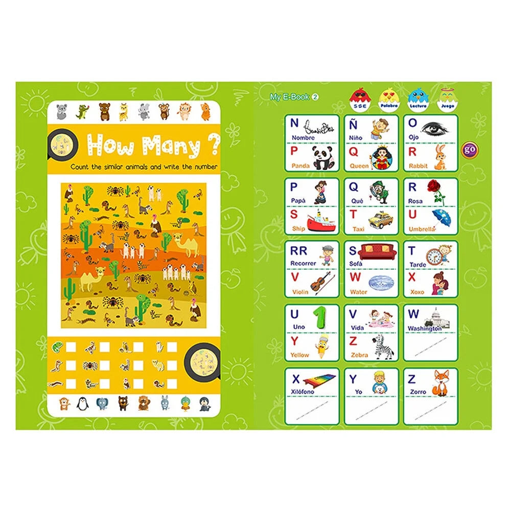 2-in-1 Spanish English Sound Board Book Interactive Talking Book Early Educational Reading Toy U1641