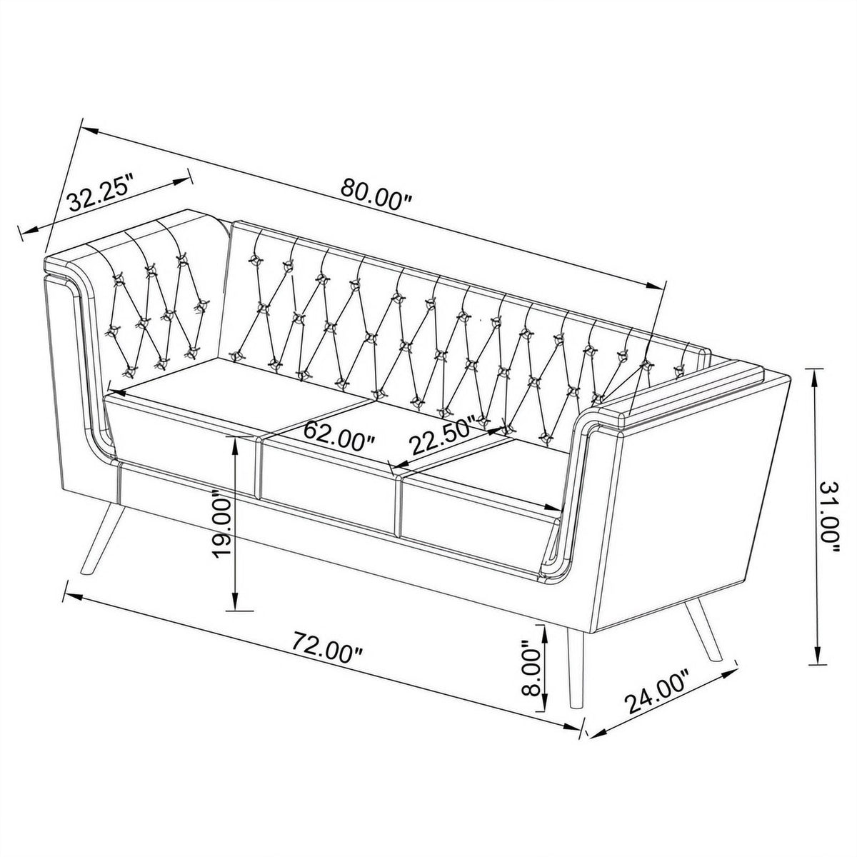 3-piece Fabric Tuxedo Arm Tufted Back Set in Black T599987