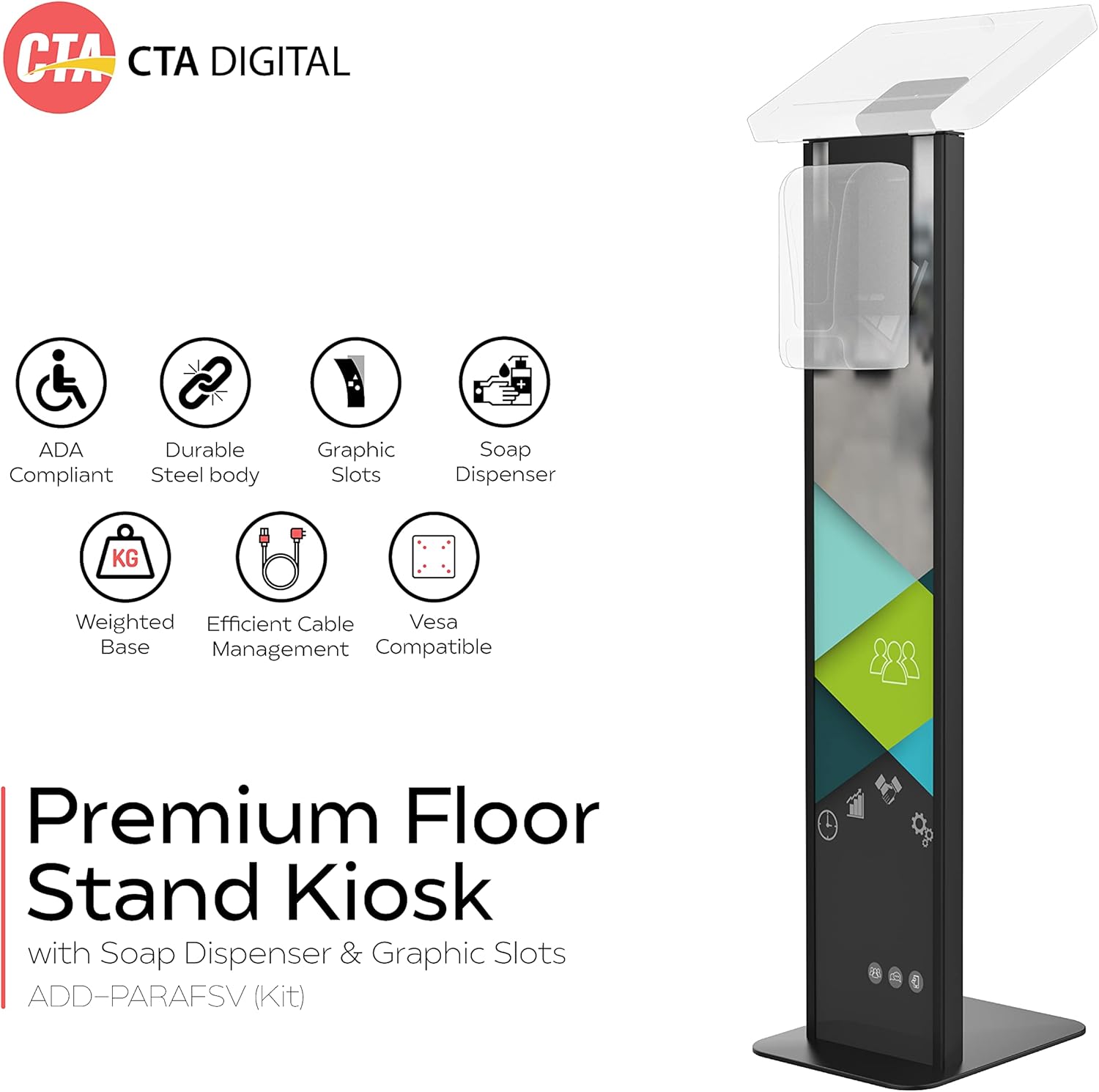 Black Floor Stand with Graphic Slots and VESA Plate L4418