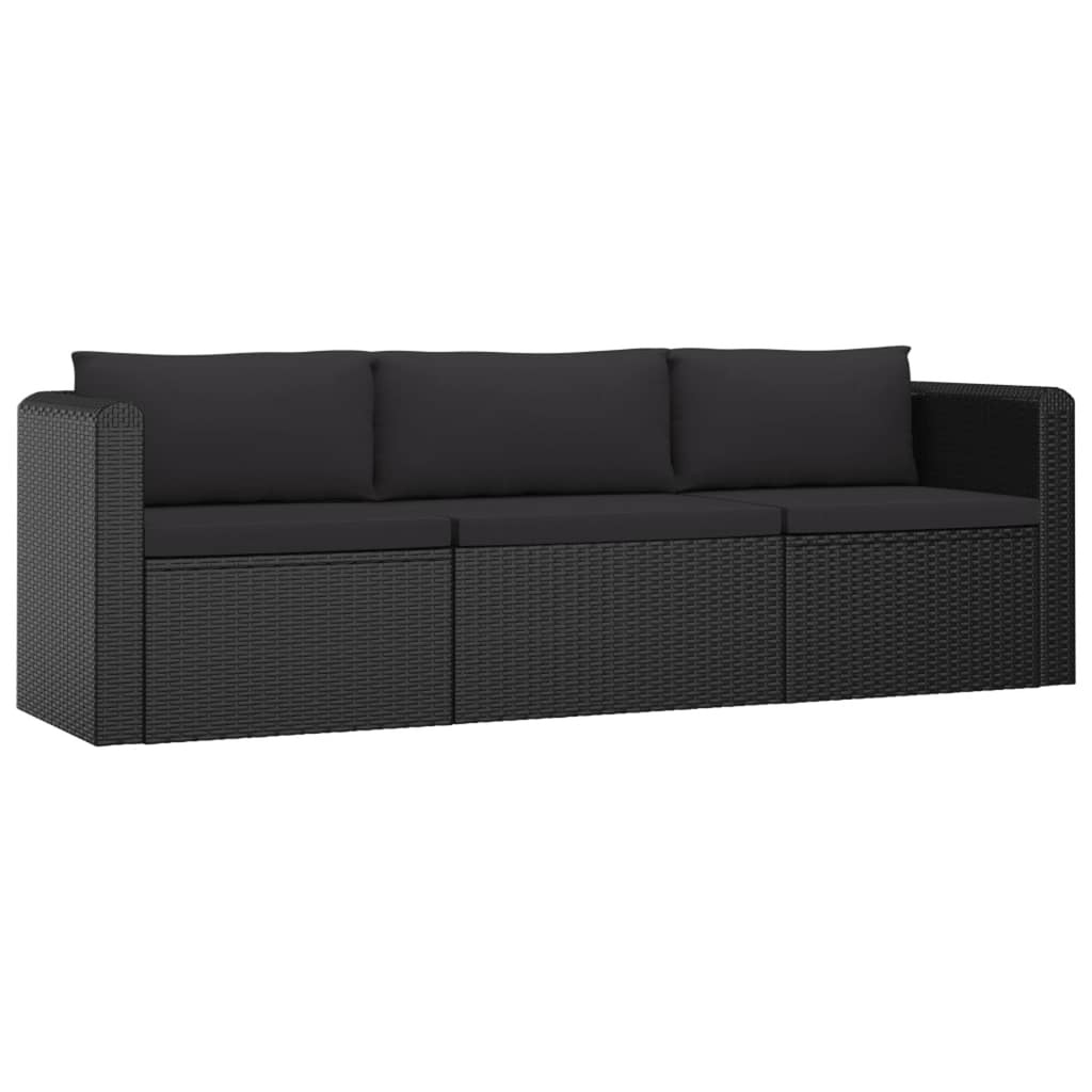 3 Piece Black Poly Rattan Sectional Sofa Set F274106