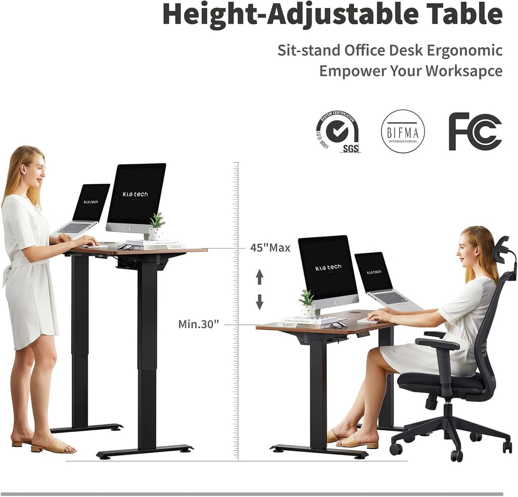 Black Steel Frame Walnut Top Electric Standing Desk, 48 x 24 Inch T519134