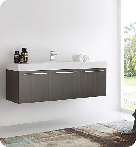 Gray Oak Wall Hung Single Sink Bathroom Cabinet Q9509