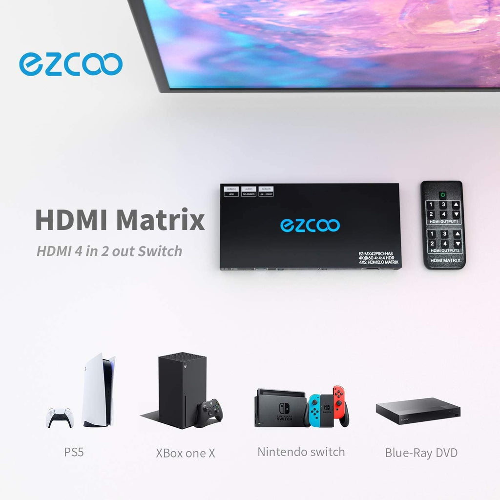 HDMI Matrix 4 In 2 Out 4K 60Hz HDR 10 SPDIF 5.1CH Audio Extractor I230137