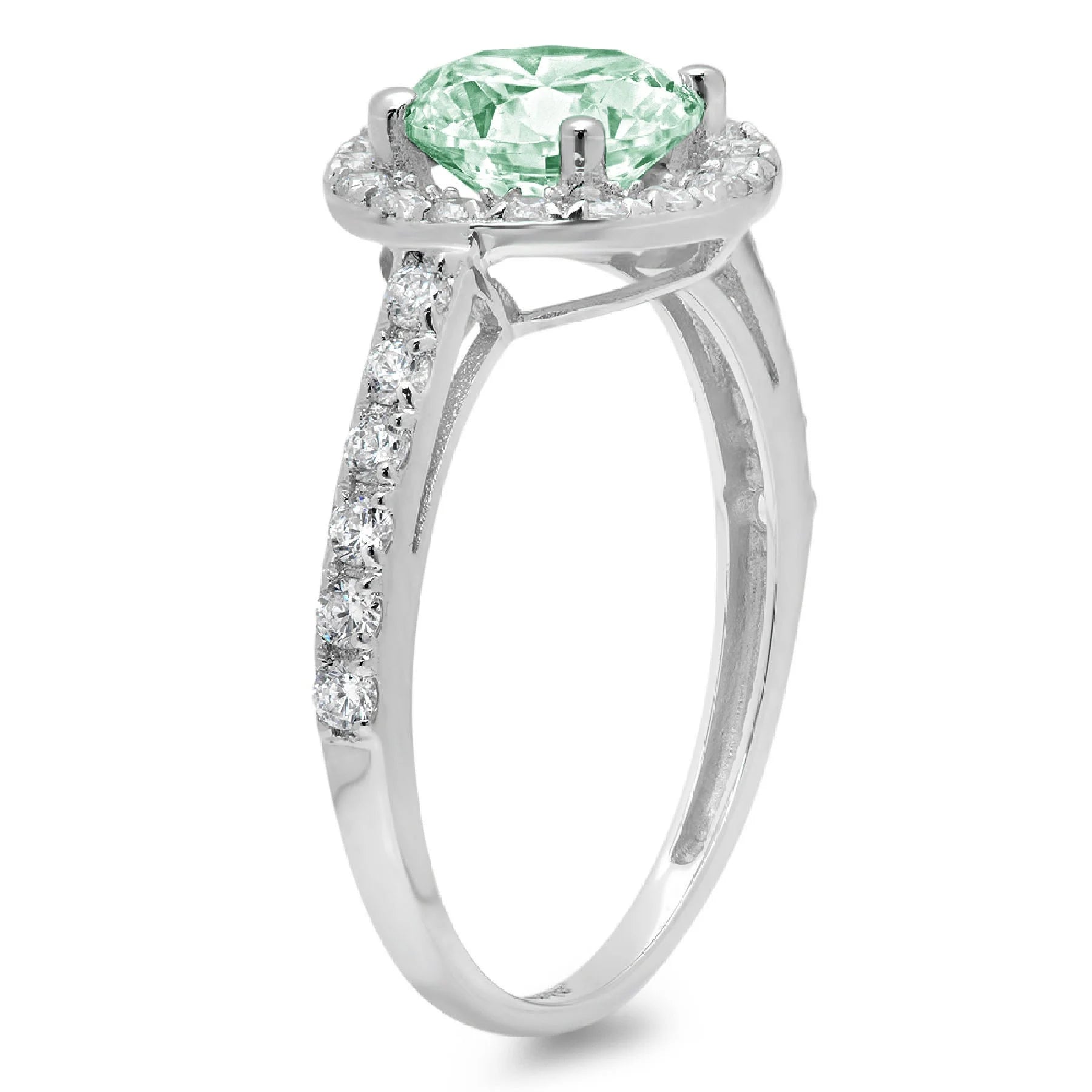 14k White Gold Simulated Green Diamond Engagement Ring G80354