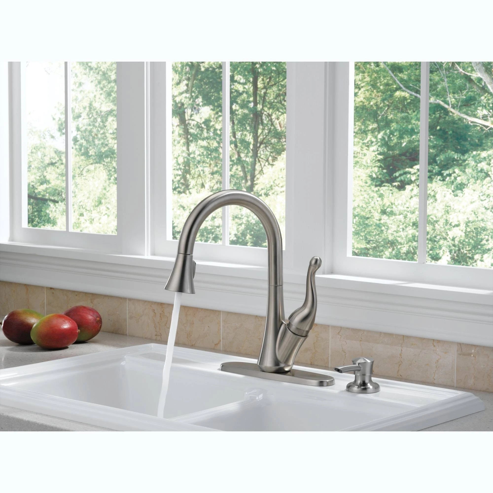 Single Handle Pull-Down Kitchen Faucet with Soap Dispenser Chrome R372