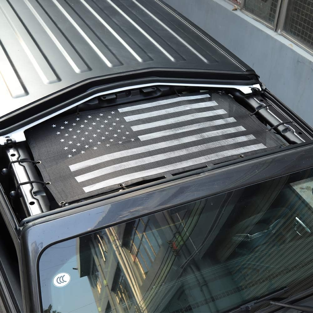 Mesh Shade Top Sunshade Screen for Jeep Wrangler JL JLU, USA Flag, Polyester, Black Q54527