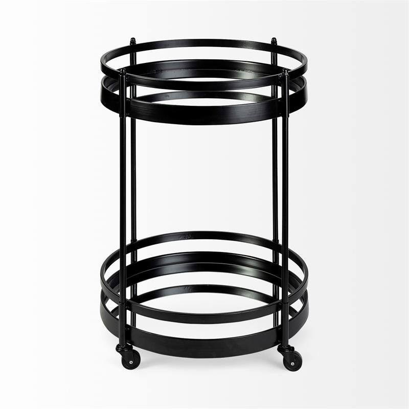 Black Metal Two-Tier Glass Shelf Bar Cart T325415