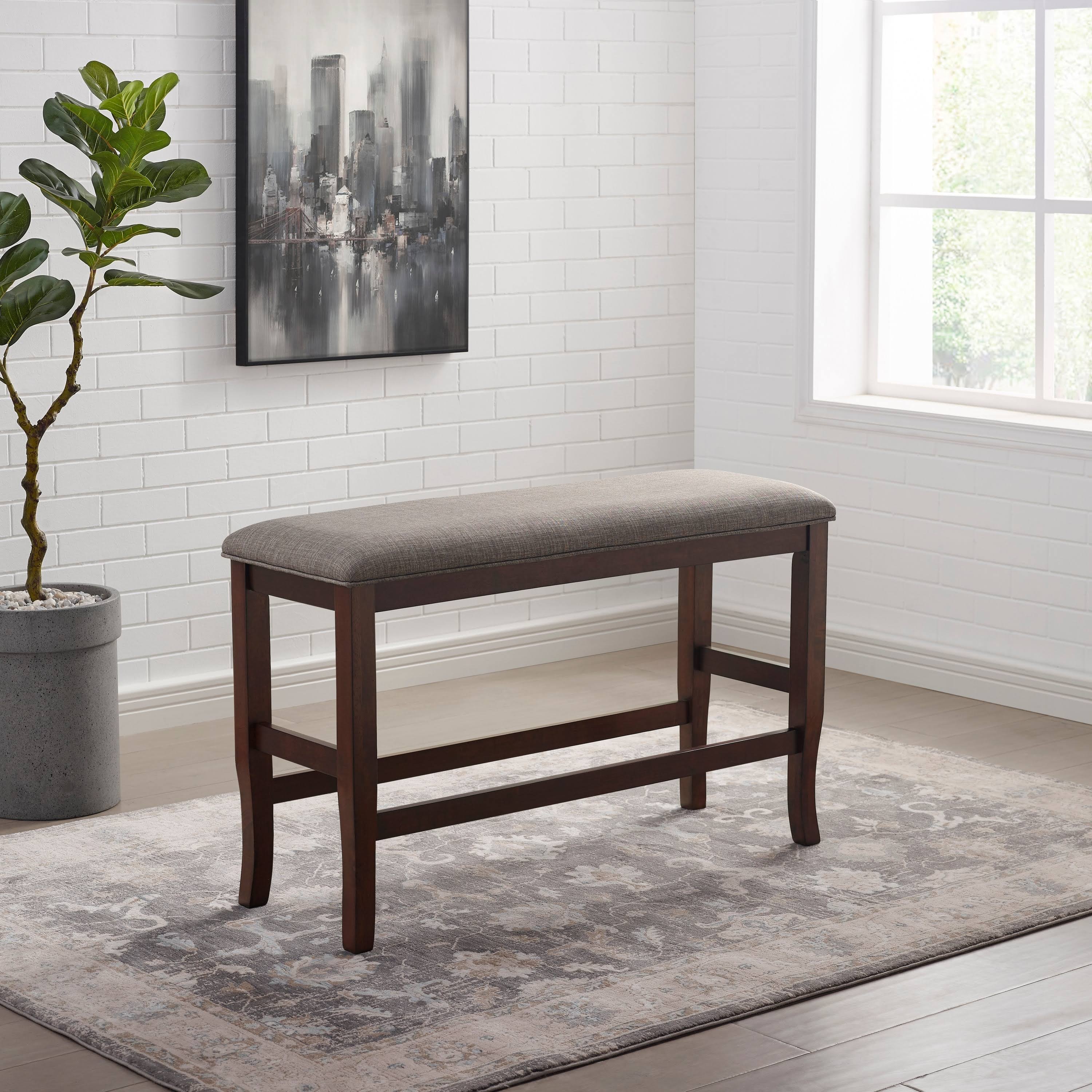 Counter Height Dining Bench Brown Cherry Dark Grey Fabric H69978