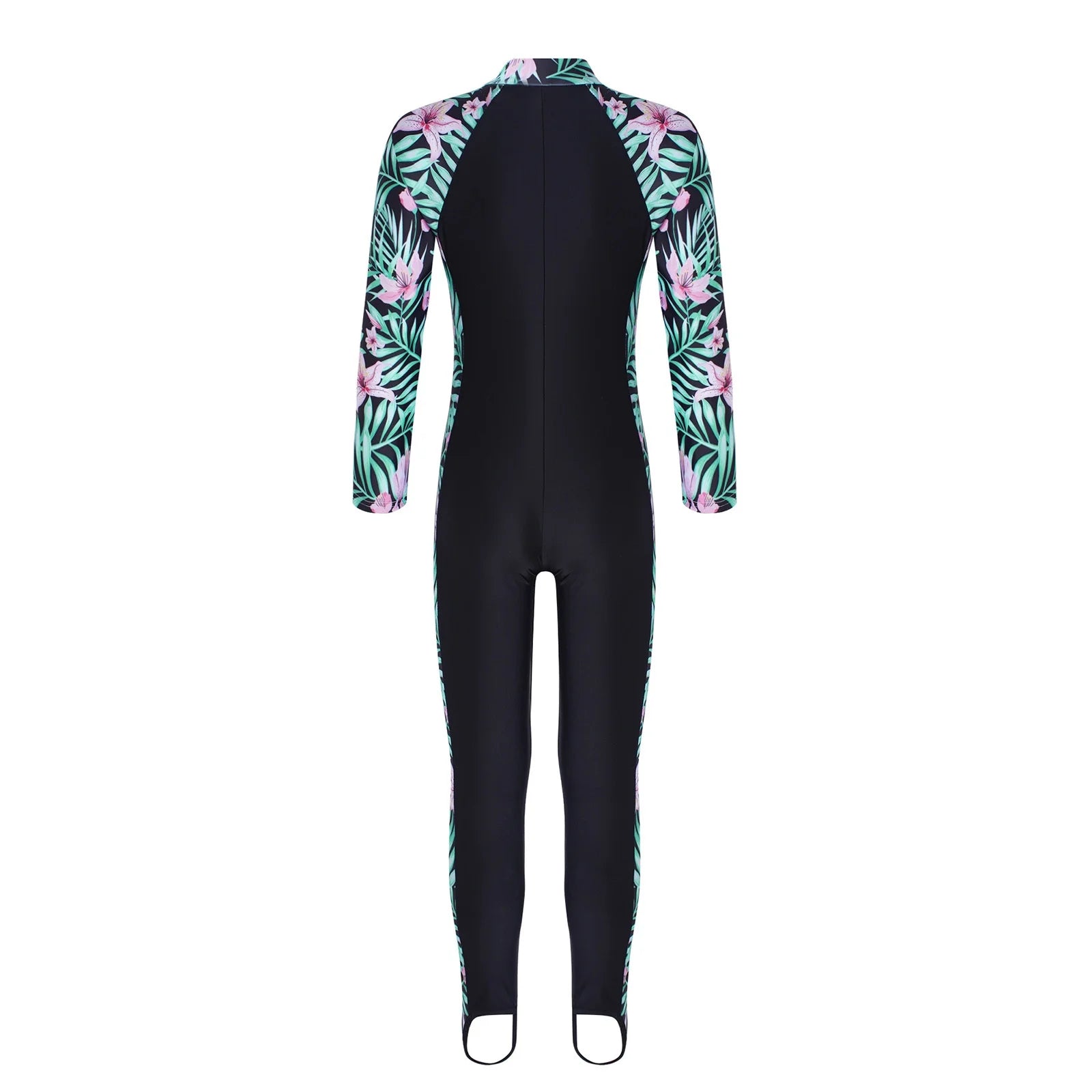 Kids Girls One Piece Zip up Rash Guard Shirt Swimsuit O576