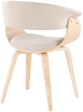 Vintage Mid-Century Modern Dining Accent Chair Fabric Natural Wood Cream Z74748