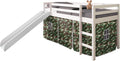 Twin Light Espresso Kids Loft Bed with Slide and Camo Tent I290245