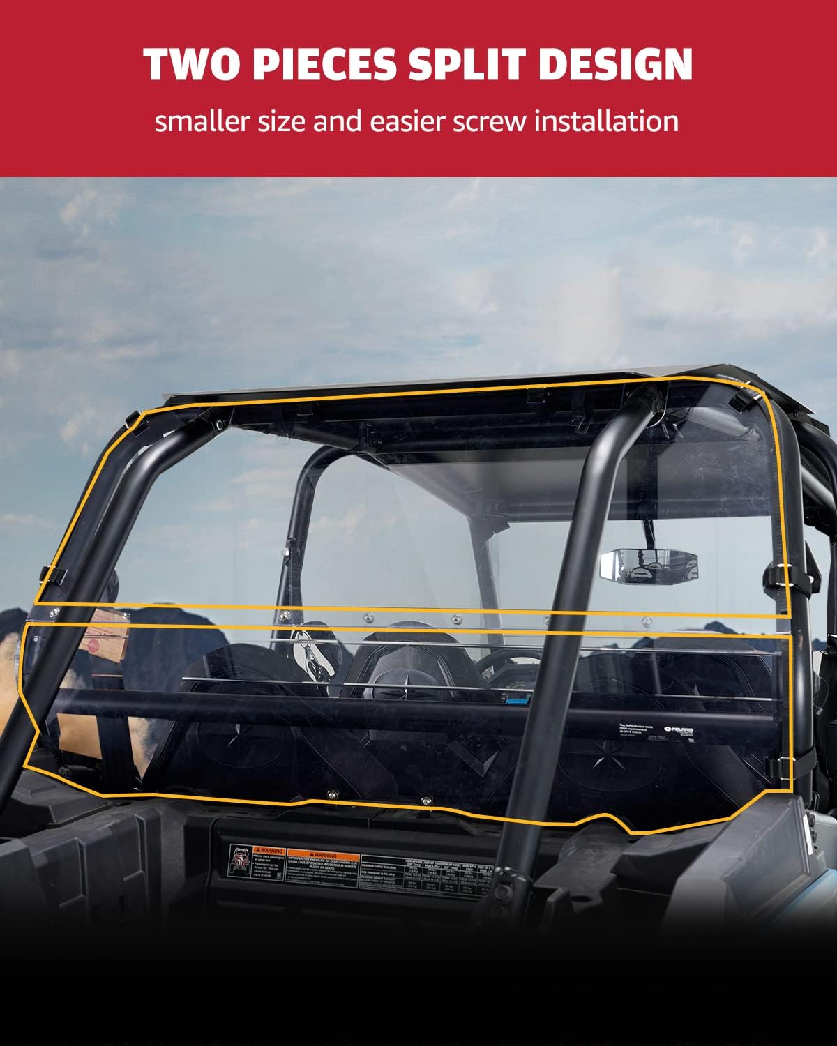 Rear Windshield for Polaris RZR XP 1000, Clear Polycarbonate Rear Full Window E480