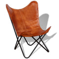 Butterfly Chair Real Leather Upholstered Chair with Powder-Coated Iron Frame 29.1 x 26 x 35.4 Inches X1380