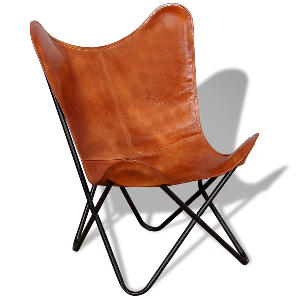 Butterfly Chair Real Leather Upholstered Chair with Powder-Coated Iron Frame 29.1 x 26 x 35.4 Inches X1380