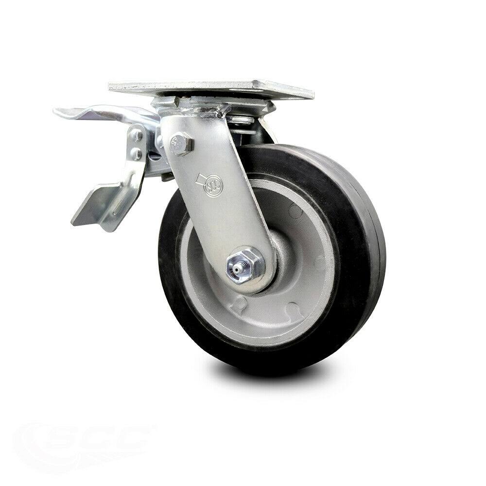 6" Rubber on Alum Caster w/BB- Swivel w/Total Lock Brake H3304