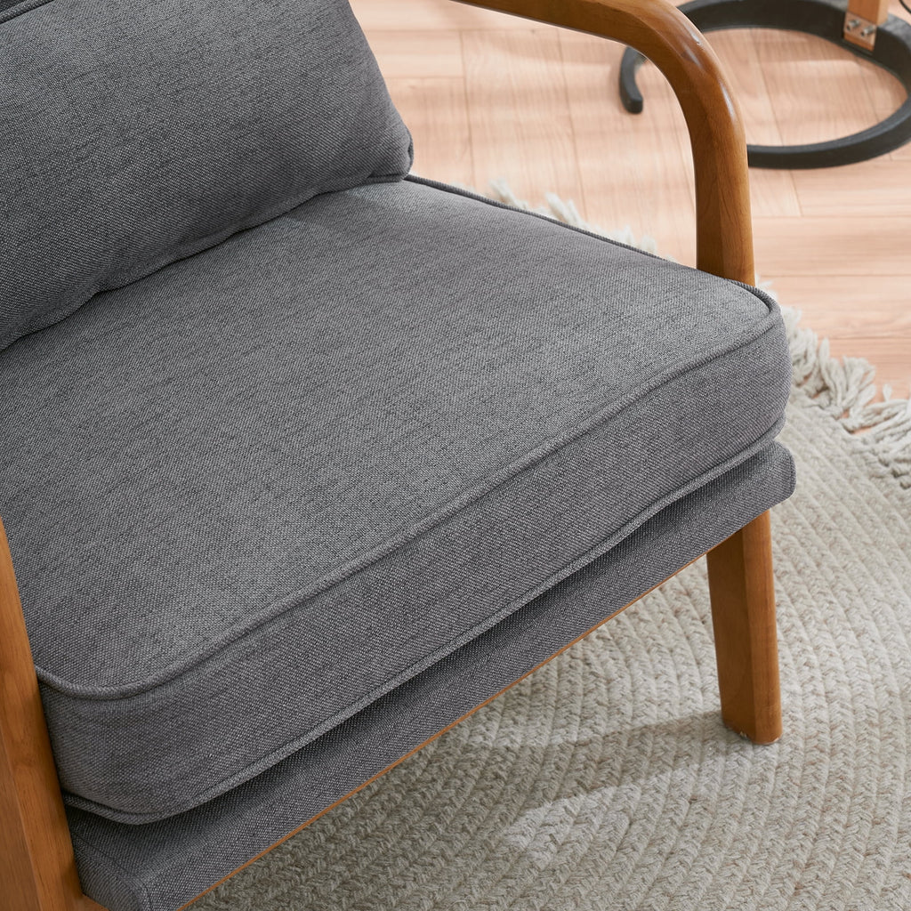 Fabric Single Sofa with Wood Legs (Gray) J131