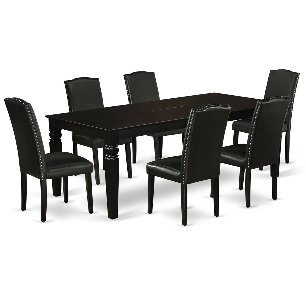 Black Leather Seat 7-piece Wood Dining Set U237421
