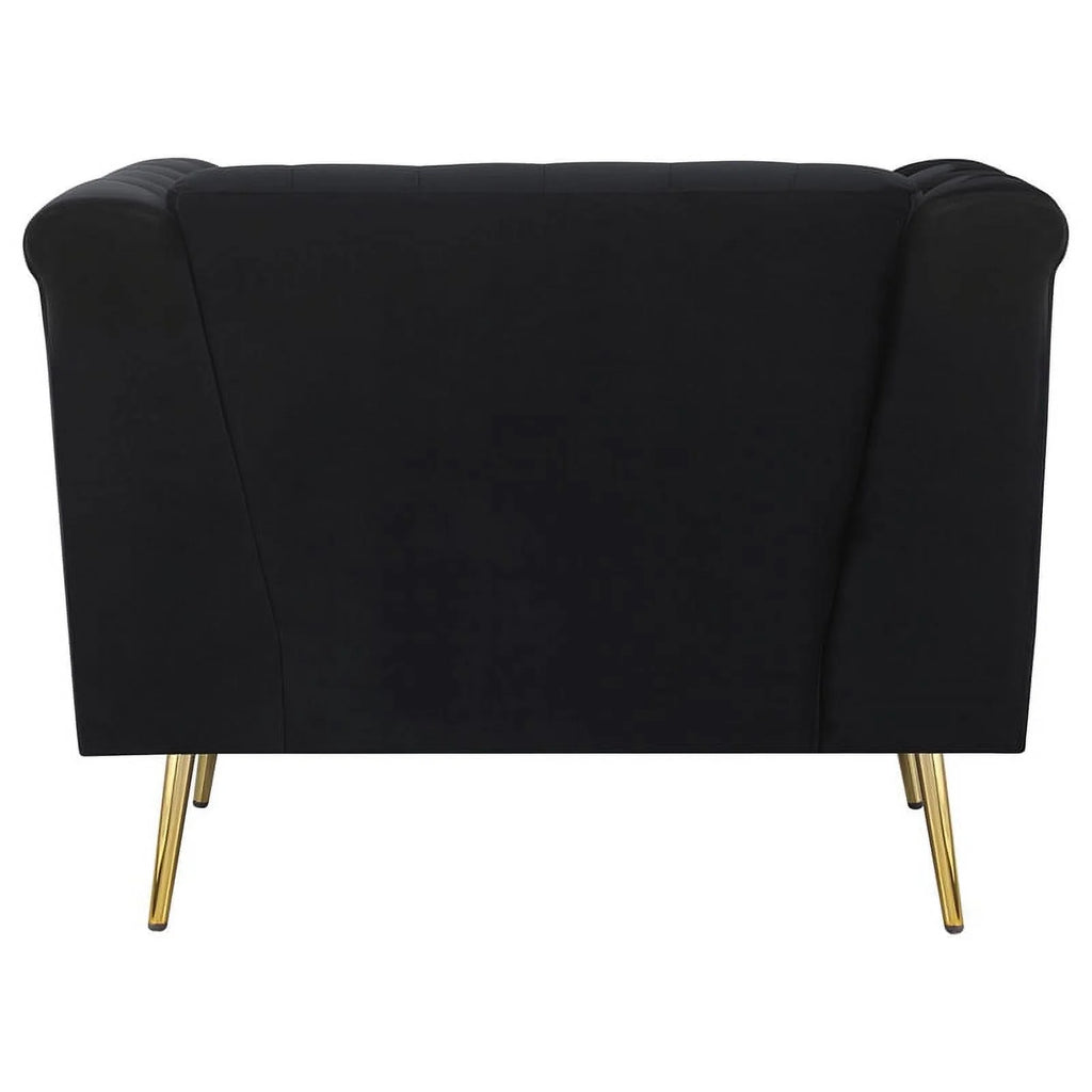 3-piece Fabric Tuxedo Arm Tufted Back Set in Black T599987