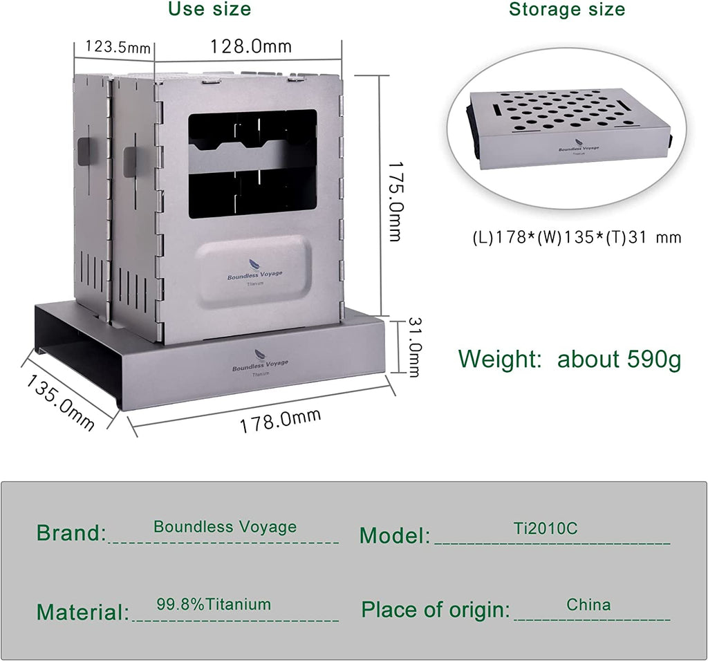 Titanium Folding Wood Stove with Pot Bracket B104