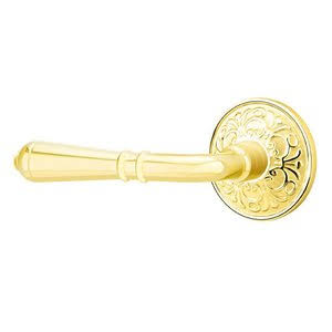 Half Dummy Left Handed Door Lever with Lancaster Rose in Unlacquered Brass I710747