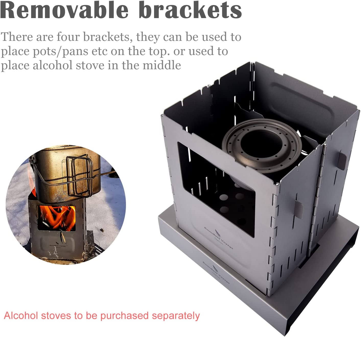 Titanium Folding Wood Stove with Pot Bracket B104