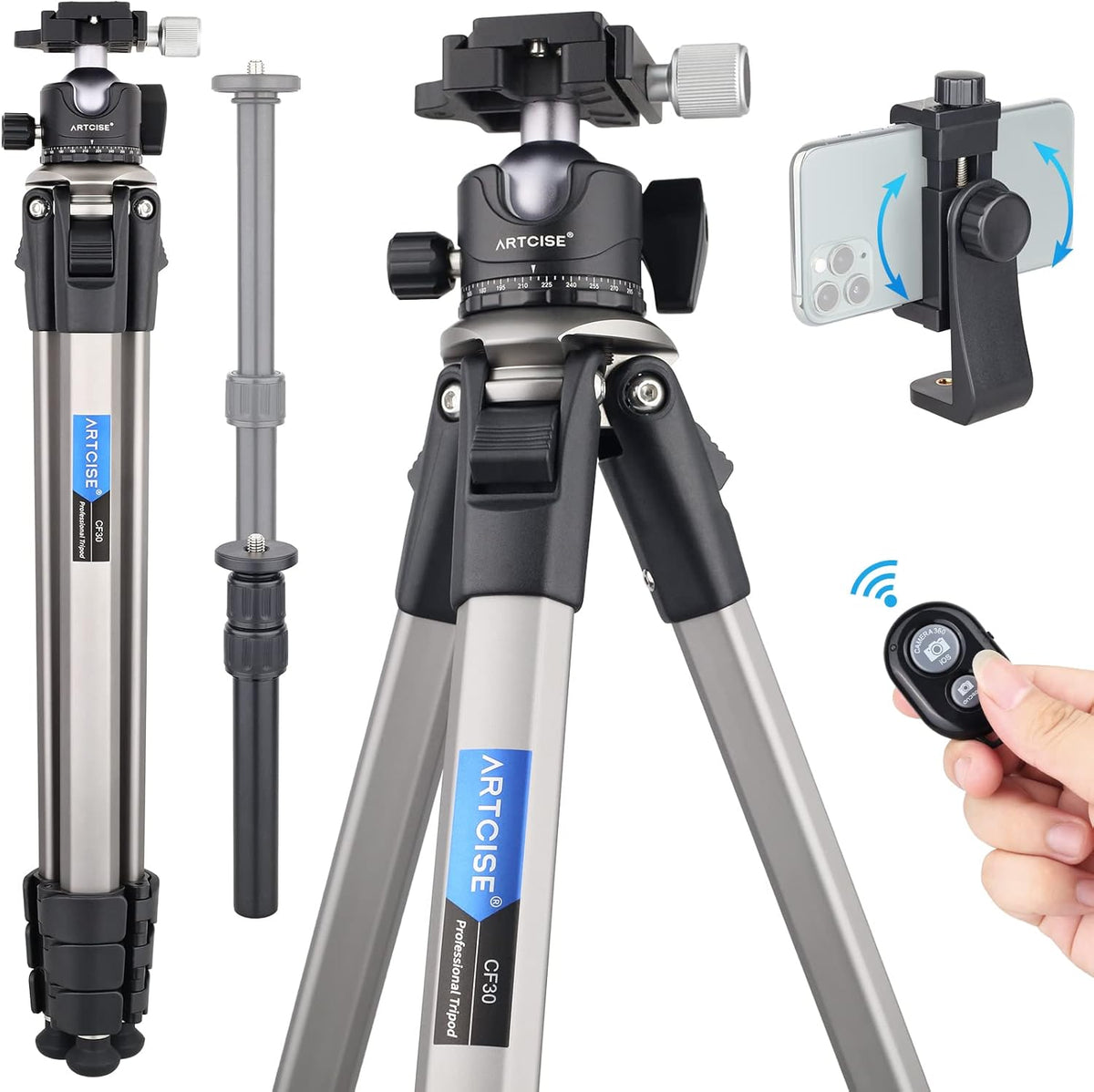 Camera Tripod Ultra Compact with 36MM Low Profile Ball Head, 10kg/22lb Load, Wireless Remote, Pack of 2 D887463