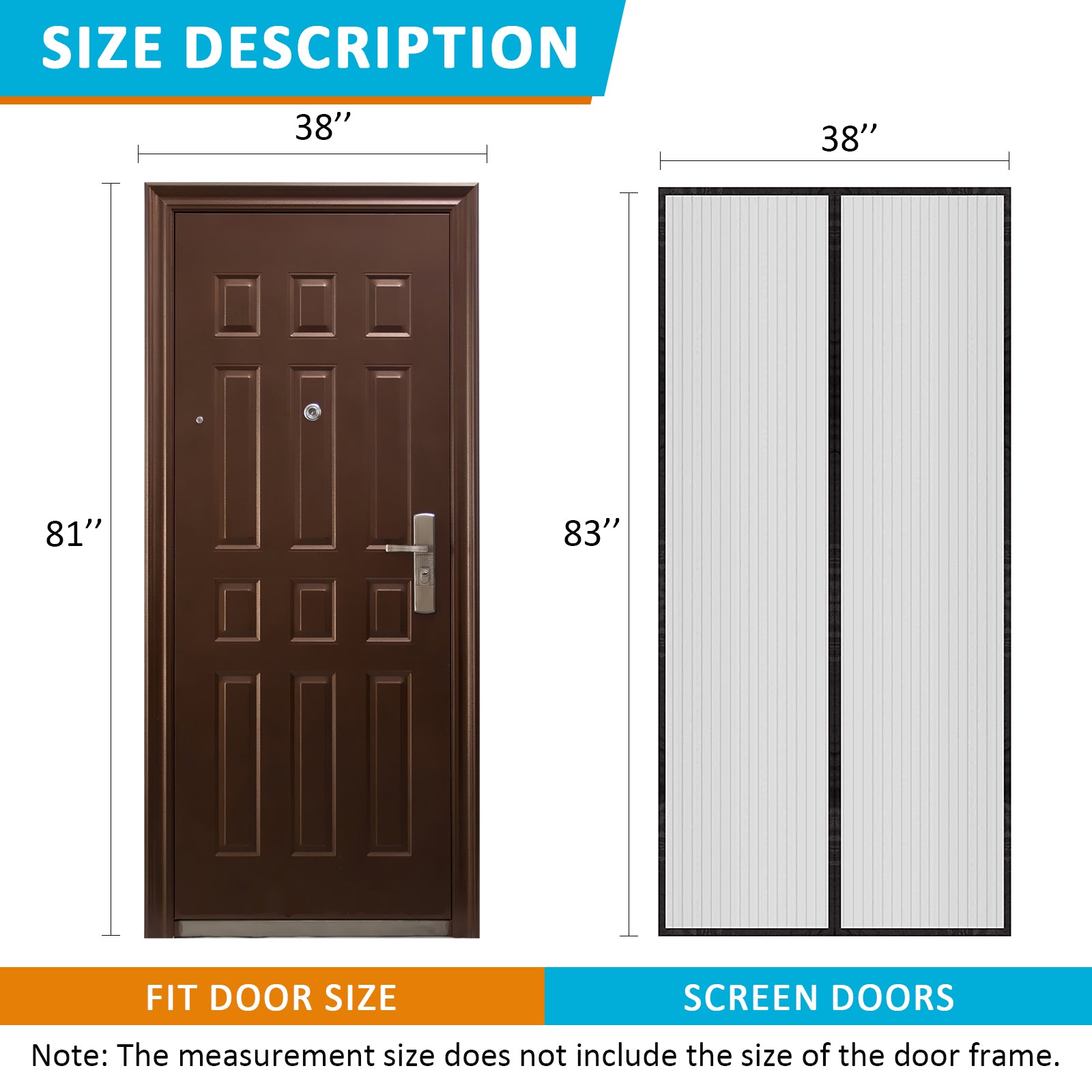 38" x 83" Black Fiberglass Mesh Screen Door O9682