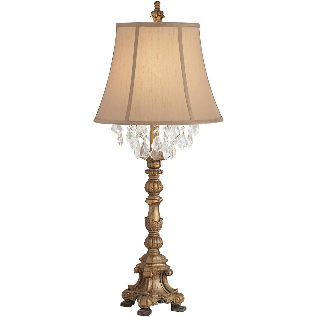 Crystal Gold Candlestick Table Lamp with Beige Bell Shade V589