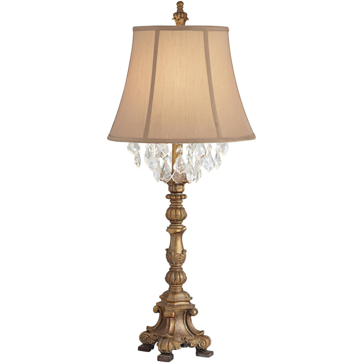 Crystal Gold Candlestick Table Lamp with Beige Bell Shade V589