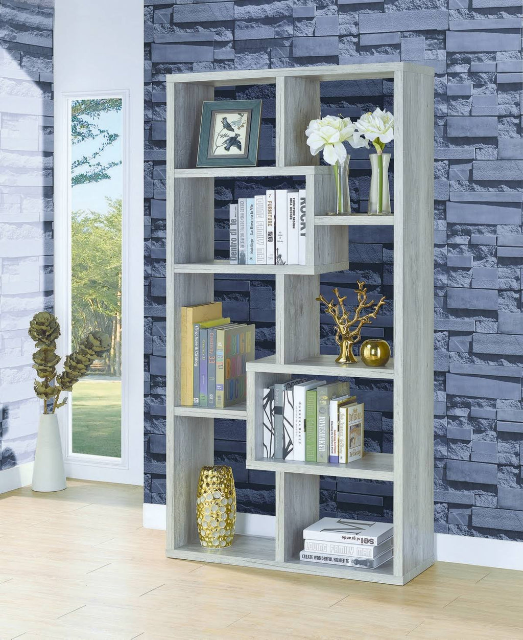 Grey 8-Shelf Staggered Bookcase E70211