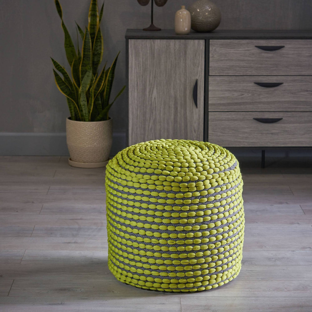 Green Handcrafted Fabric Ottoman Pouf K91908