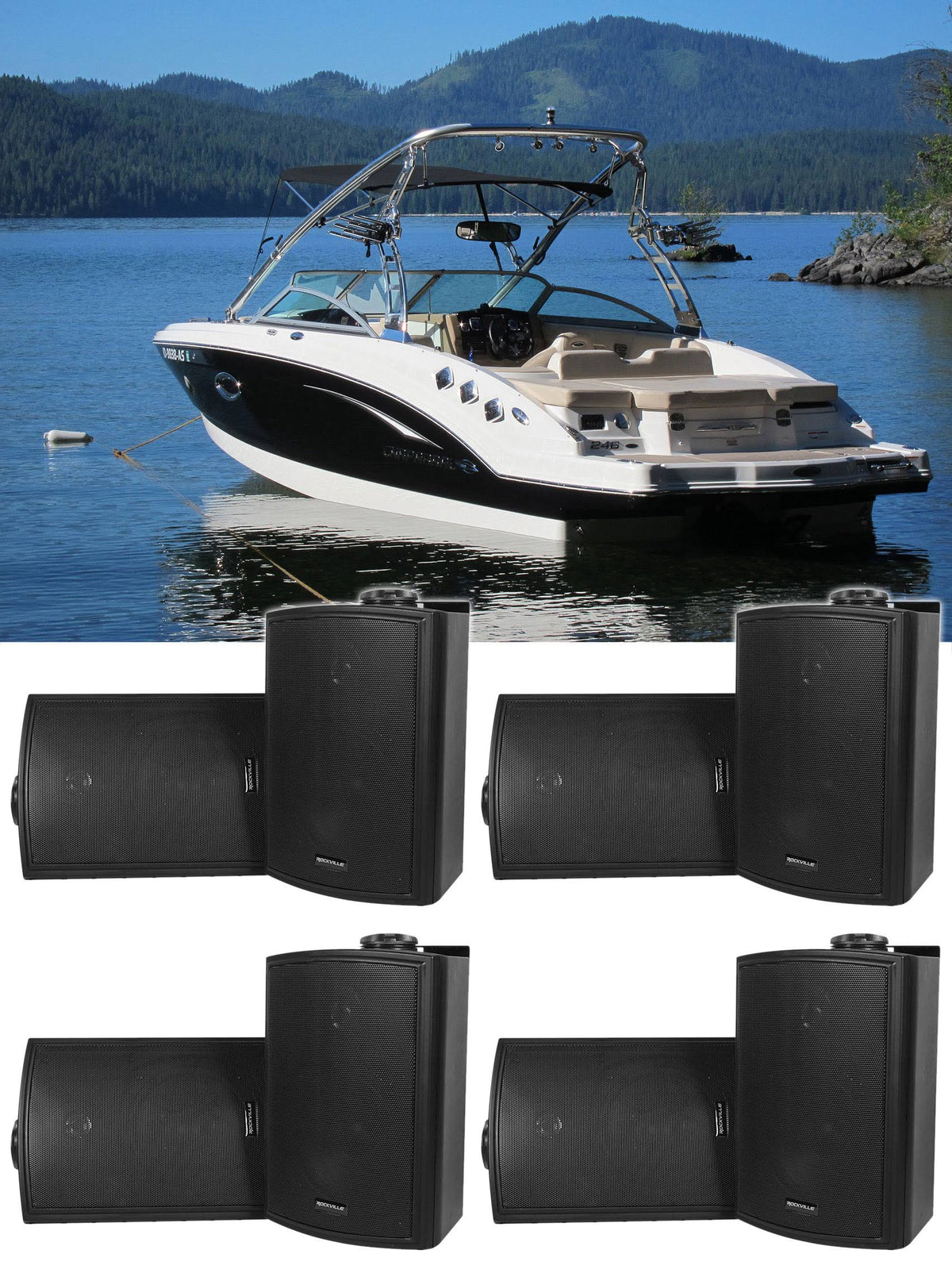 Black 5.25x22 Marine Box Swivel Speakers H985498
