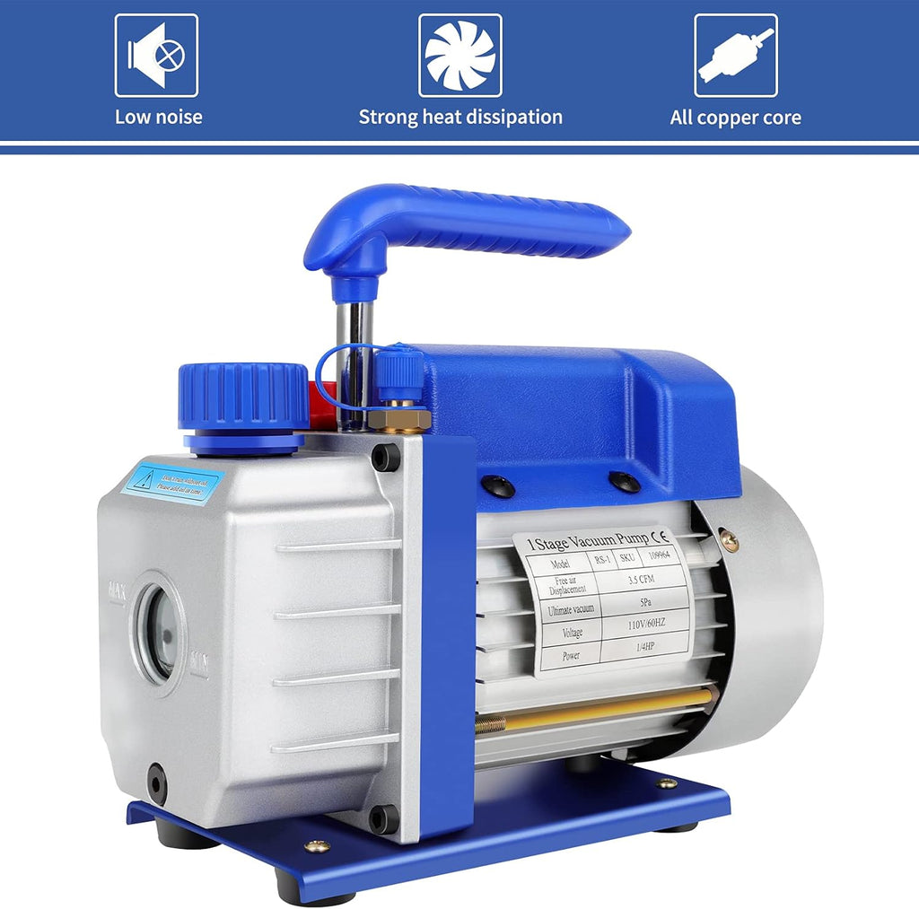 3.5 CFM Single Stage Rotary Vane Vacuum Pump, 1/4HP, 1/4" Flare U2241