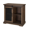 Industrial Farmhouse Accent Cabinet with Sliding Mesh Door Dark Walnut S937378
