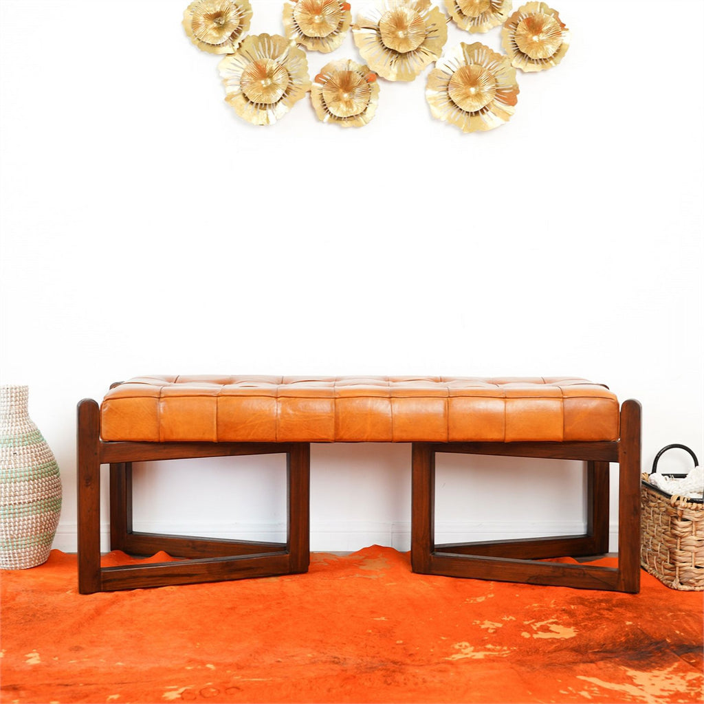 Tan Upholstered Leather Bench D886278