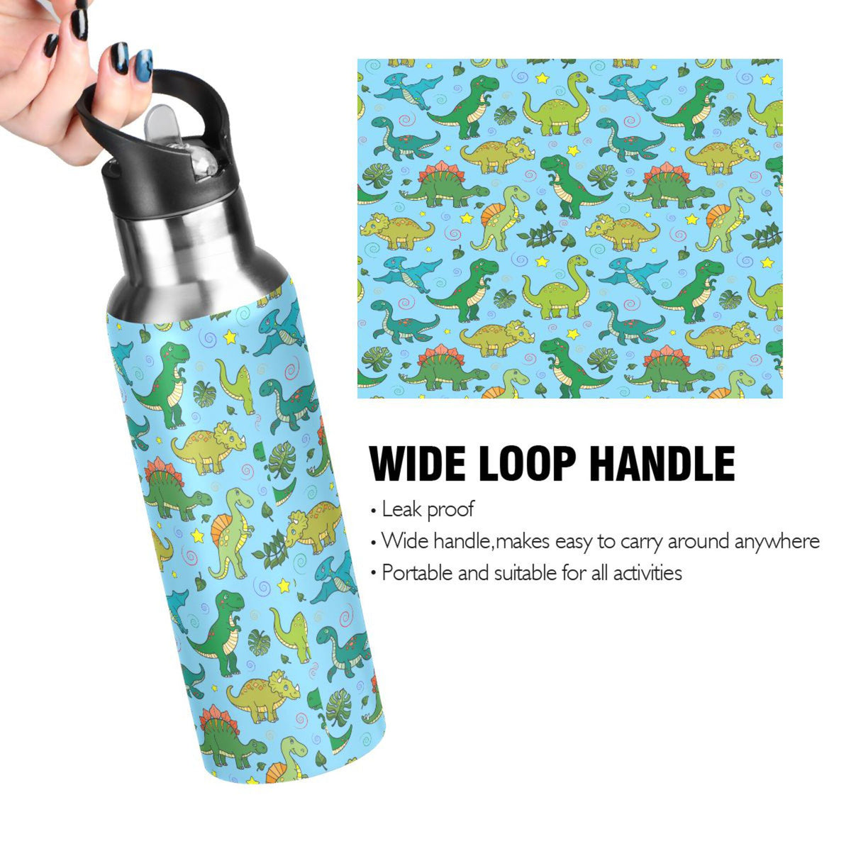 Stainless Steel Insulated Thermos Vacuum Flask Water Bottle with Straw Lid U284589