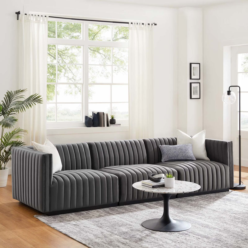 Black Gray Performance Velvet Sofa V4118