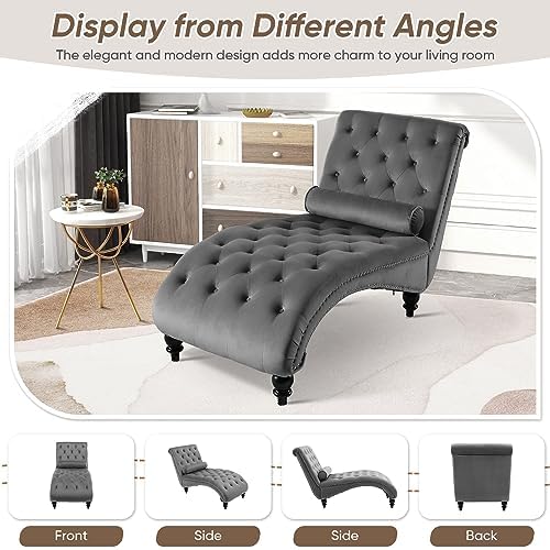 Modern Velvet Chaise Lounge Chair with Toss Pillow S2447